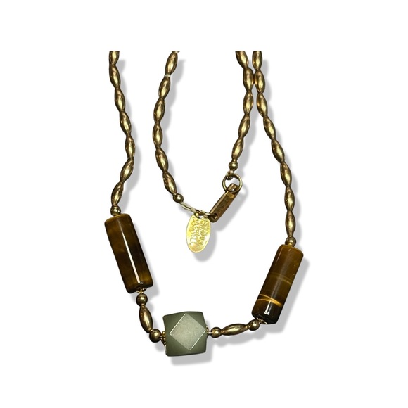 MIRIAM HASKELL rare 12kt Gold Filled Tigers Eye and Chalcedony Choker/Necklace - Picture 2 of 15